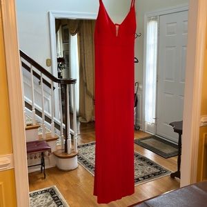 Red, floor length knit gown.